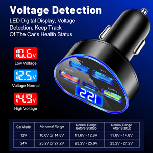 66W 5in1 5 port 4 USB + Typ C hızlı araba şarjı akıllı telefonlar için LED hızlı şarj ile PD tipi C araba USB şarj aleti - Product Image 2