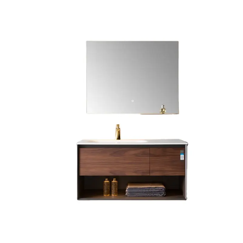 Foshan Factory wholesale LED lighting Modern Cabinet design Bathroom vanity in solid wood with sink