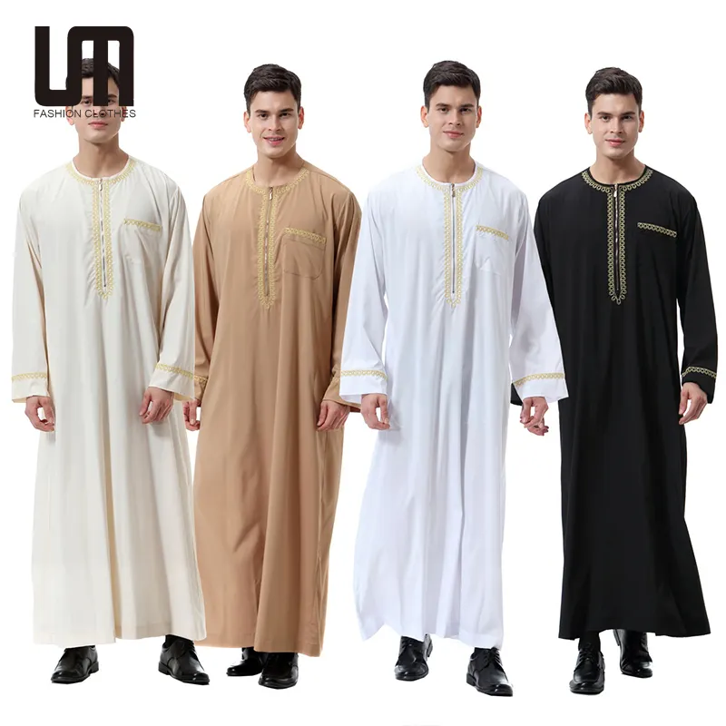 Liu Ming Bán Buôn Mens Dài Tay Áo Arab Trung Đông Crew Cổ Ramadan Áo Hồi Giáo Maxi Hồi Giáo Dubai Zip Dài Abaya