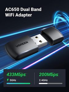 UGREEN AC650 USB WiFi Adapter for Desktop PC 5G 2.4G Dual Band WiFi Dongle Mini <strong>Wireless</strong> USB <strong>Computer</strong> <strong>Network</strong> Adapter - Product Image 2