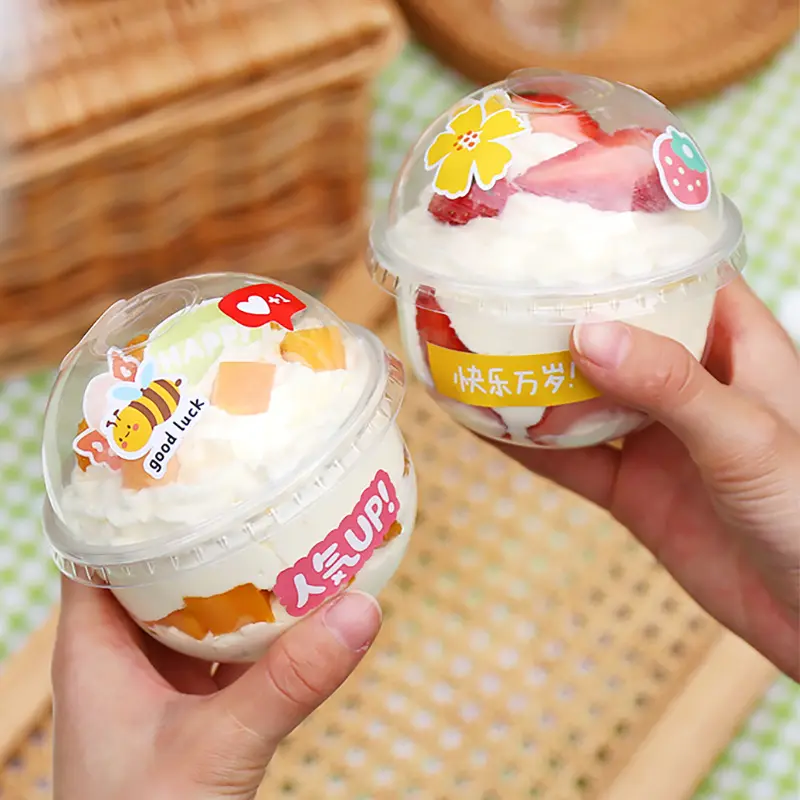 Mini copo de sorvete para bolo, copos redondos de plástico de embalagem para sorvete com tampa de plástico descartável copo de sobremesa