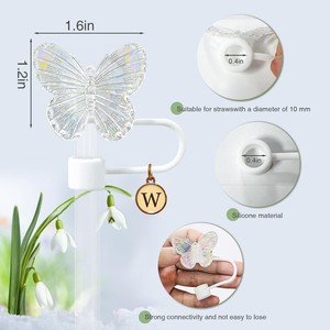 2 adet sevimli lazer kelebek mektup charm ile 10mm silikon saman kapakları için 30 & 40 Oz Tumbler içme saman kapaklar fincan aksesuarları