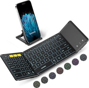Teclado plegable Bluetooth de tres pliegues ABS personalizado Teclado inalámbrico plegable retroiluminado iluminado con trackpad - Product Image 1