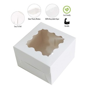 Beyaz kağıt fırın kutusu kare karton tek kullanımlık 10x10x5 inç ambalaj kek kutusu ile dalga pencere