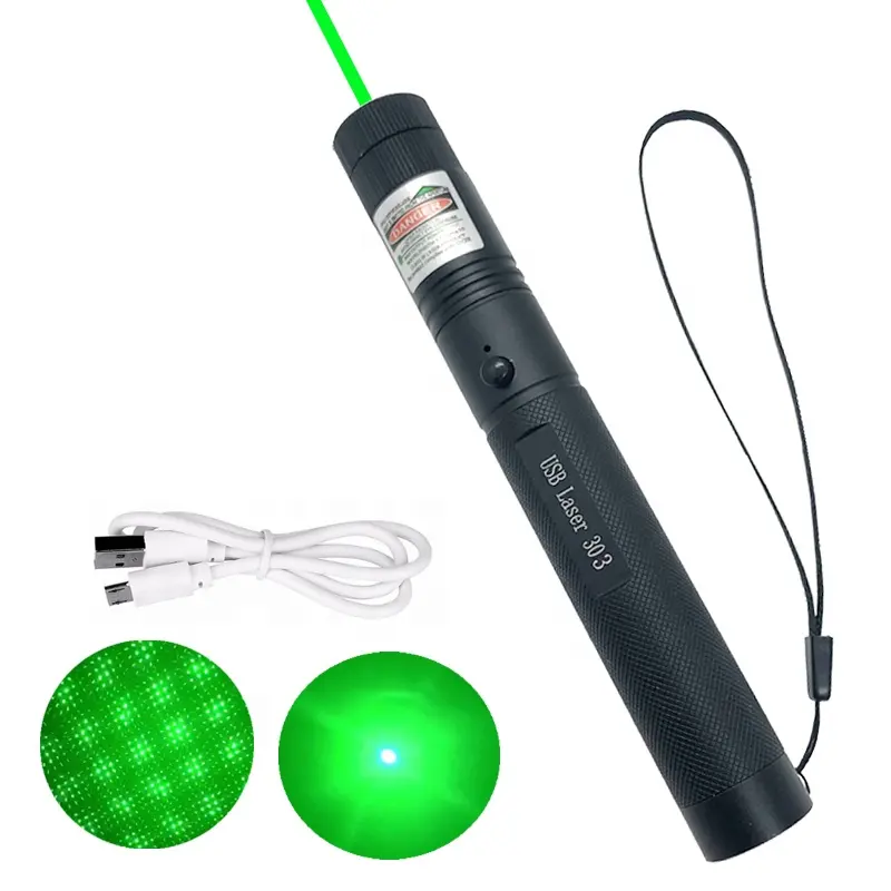 Láser verde de carga recargable por USB, puntero láser de luz verde con cabeza de estrella, 303