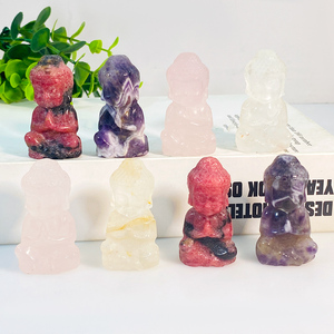 Doğal Reiki kuvars buda kristal oyma toptan 2-inch cilalı taş oyma yeşim bebek buda heykeli