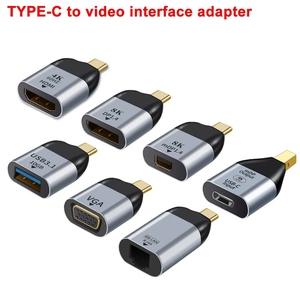 高清视频插头转换器8K/4K 60hz C型至USB 3.1/DP/迷你DP/<span class=keywords><strong>VGA</strong></span>/HDMI兼容/RJ45 USB C型公母适配器