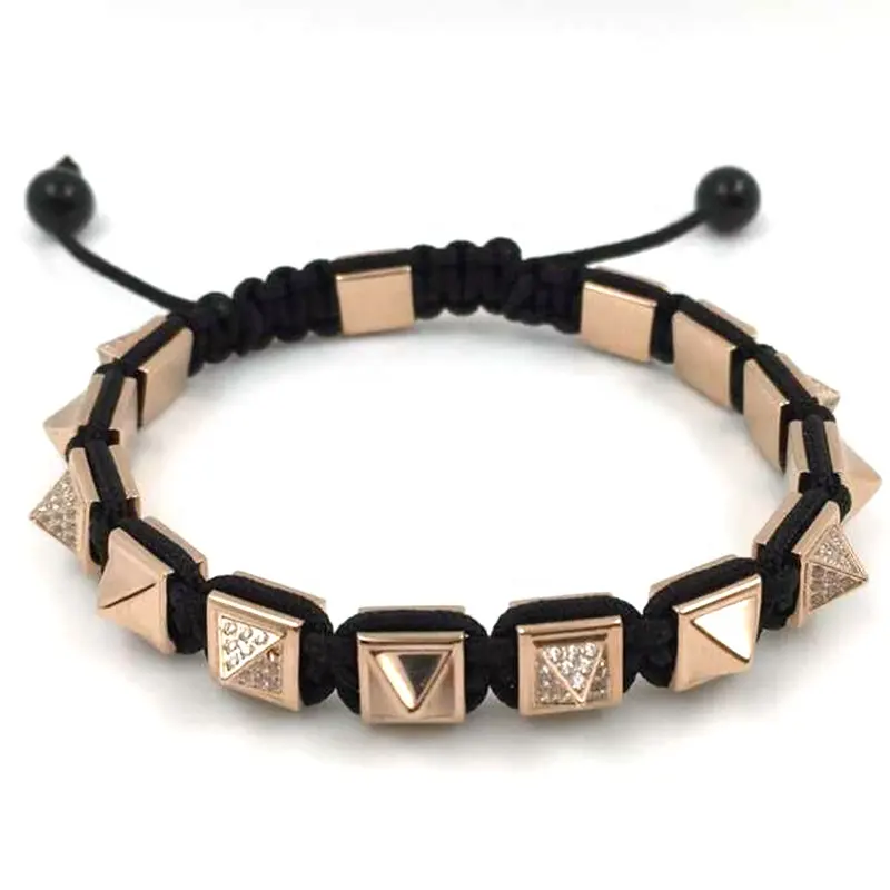 Piramide di pietra naturale intarsiata cz stone beads bracciale modello uomo bracciale macrame per uomo