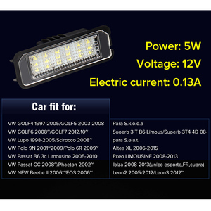 2個12V5W LEDナンバーナンバープレートライトランプGOLF 4 6 Polo 9N for Passat Carナンバープレートライトエクステリアアクセス - Product Image 5