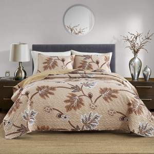 Factory Direct Sale Printed Style Polyester Material Maple Leaf Pattern Quilted Craft <strong>Bedding</strong> Set Bedspread &amp; Pillowcases - Product Image 1
