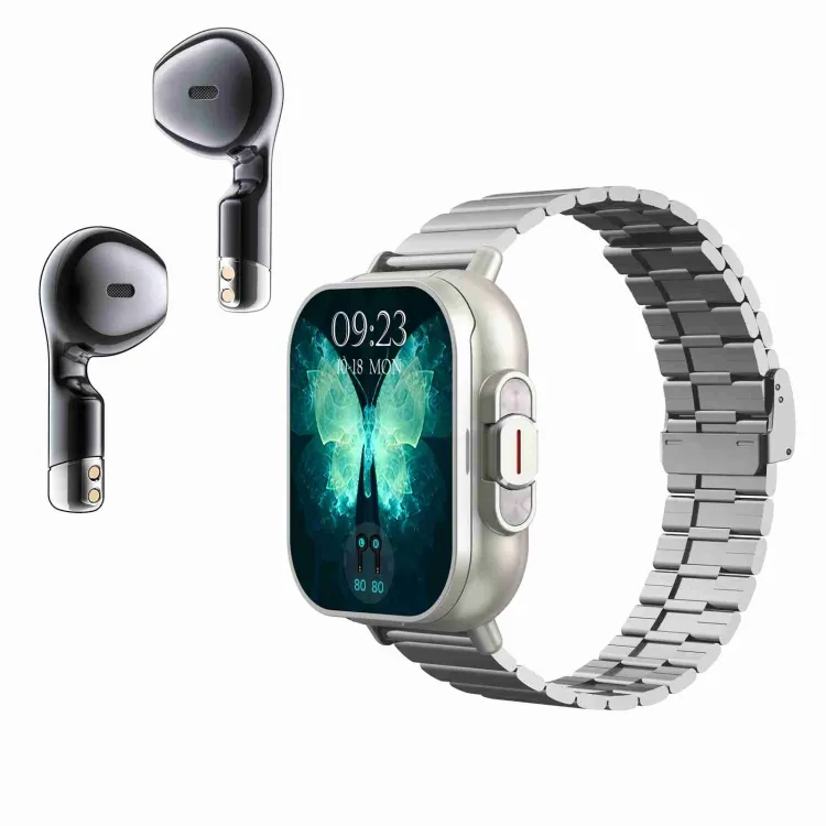 Hot New Products 2.01 inch 2 in 1 Wireless Earphone Steel Band Smart Watch Health Monitoring NFC Smartwatch with headphone