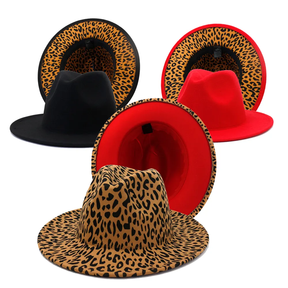 หมวก Fedora 2สีสำหรับผู้หญิง,หมวกมัดย้อมผ้าสักหลาดขนสัตว์ทำจากฟีดอร่าปานามาพิมพ์ลายเสือชีต้าหมวกสำหรับผู้ชาย