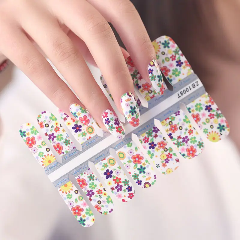 Personalizado OEM/ODM auto-adesivo da tampa completa do projeto da flor mix adesivos de unha polonês, nail art fornecedor, wraps unhas