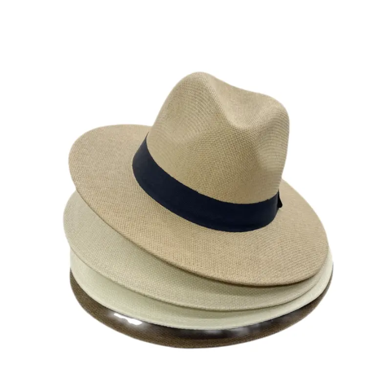 Großhandel einfache benutzer definierte Sonnen hüte Cowboy Anpassbare LOGO Papier Stroh Panama Fedora Hüte für Frauen Männer