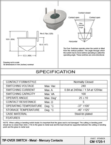Orijinal CM1725-1 normalde kapalı cıva anahtarı/İpucu üzerinde eğim anahtarı dikey çalışma açısı 25 derece COMUS anahtarları - Product Image 3