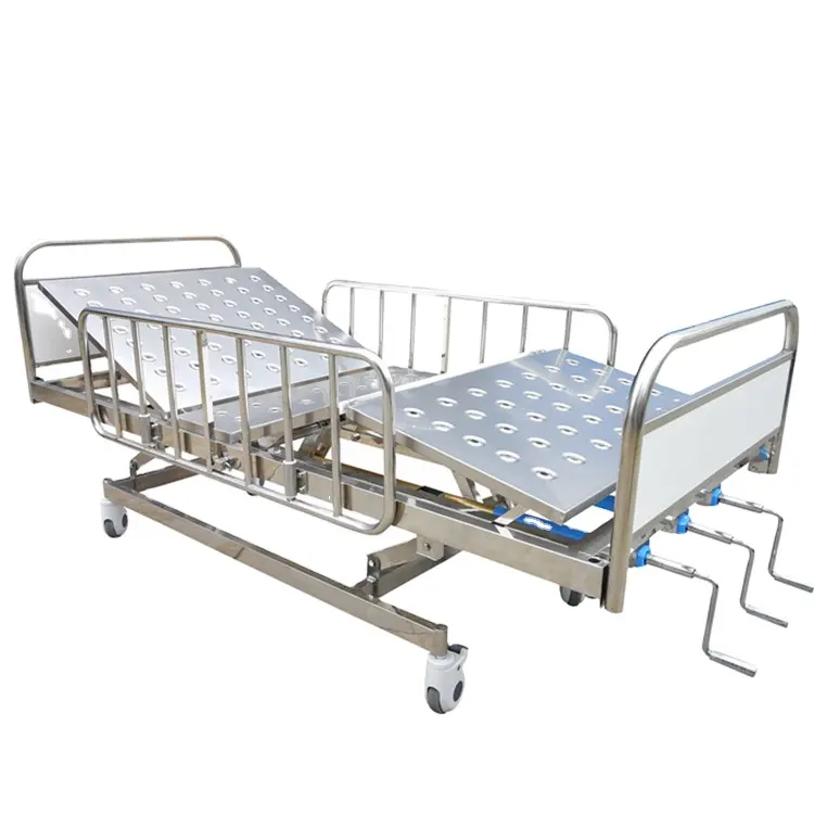 BT-AM116 3 função cama de hospital manivela manual de aço inoxidável mecânico, cama e colchão de enfermagem médica ajustável preço