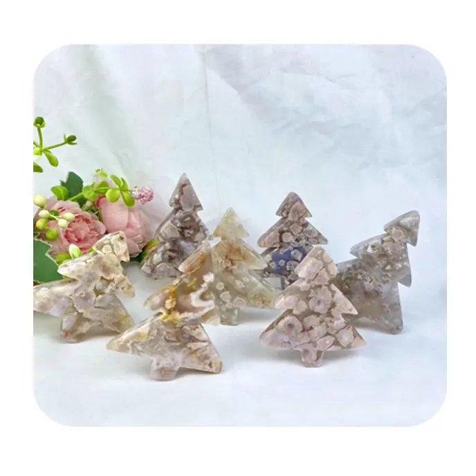 Cristal Natural tallado océano jaspe musgo ágata hoja de arce ágata árbol de Navidad decoración del hogar regalo feng shui