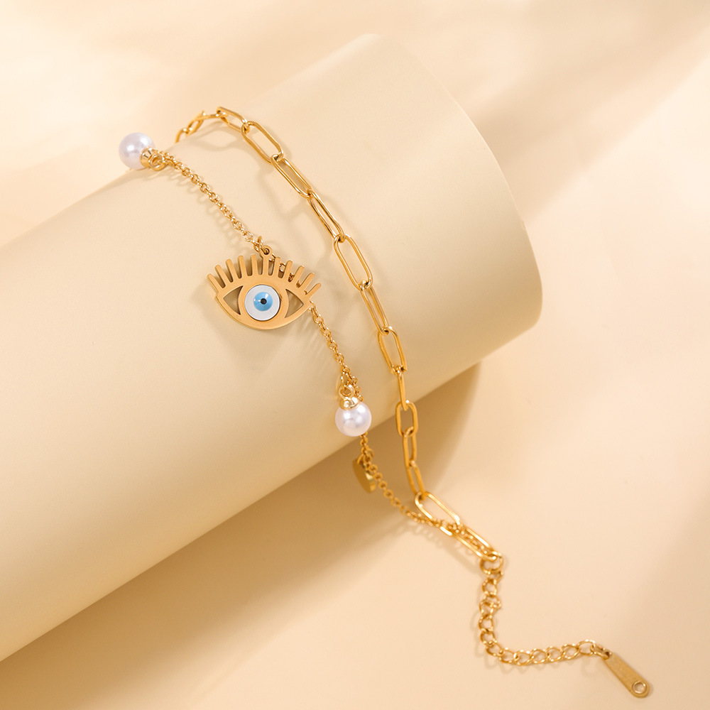 Devils eye double layer hanging beads gold