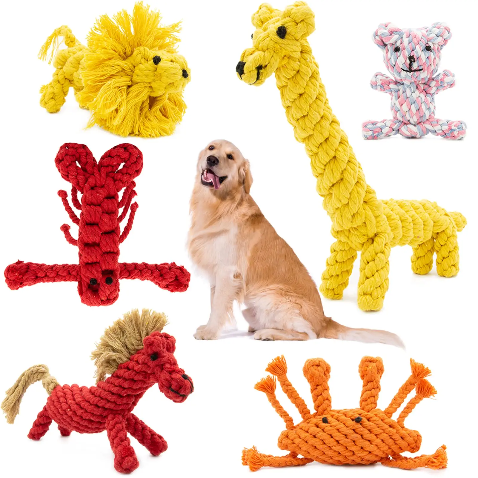 Mainan hewan peliharaan tahan aus dan gigitan, mainan hewan piaraan tali katun tenun tali kucing Molar mainan anjing grosir tali gigitan hewan piaraan