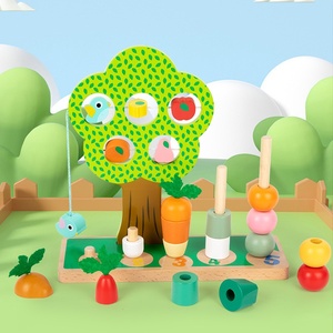 Rompecabezas de torre de verduras multifuncional, estante de conteo de granja de madera para animales y frutas, secuencia divertida de bloques de juego y enseñanza - Product Image 6