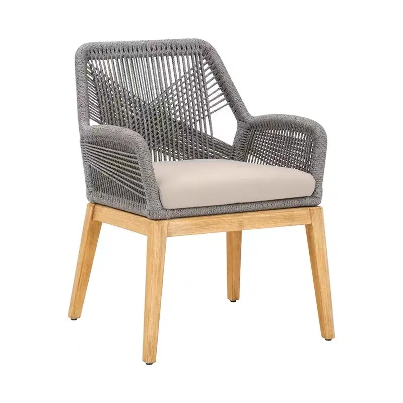 Muebles modernos personalizados para exteriores, silla tejida de cuerda de ratán europeo, para comedor al aire libre