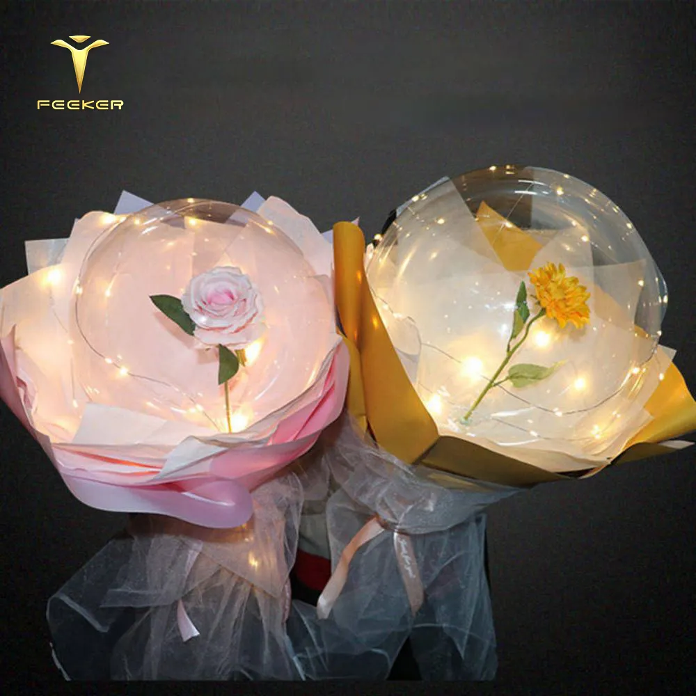 Decoração DIY personalizada para o Dia dos Namorados com LED Globo, buquê de rosas transparente redondo Bobo Balão