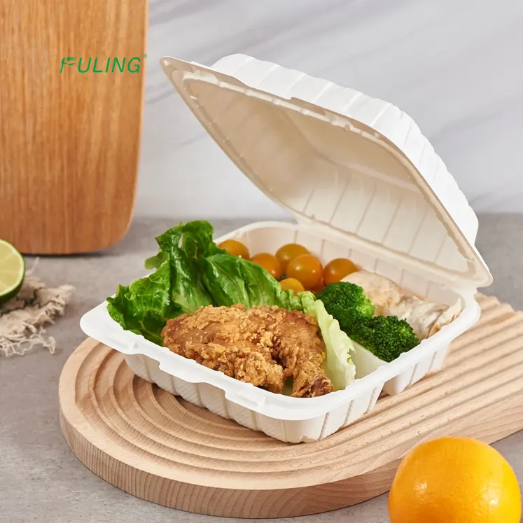 Cajas de espuma para alimentos, caja bento desechable con 3 compartimentos, 8x8