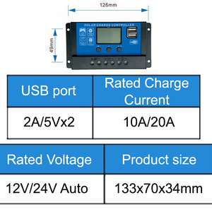 Солнечный ЖК-дисплей 12v 24v 10a 20a 30a Pwm контроллер солнечного заряда - Product Image 3