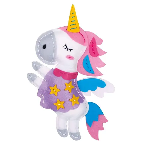 Fare il vostro proprio forniture per cucire educativi arcobaleno decorativa in feltro tessuto unicorn arte giocattoli per bambini kit da cucito, fai da te per le ragazze