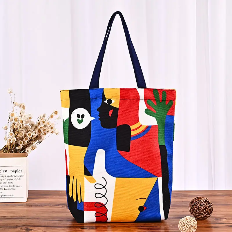 Bolso de mano ecológico con estampado personalizado para mujer, bolsa de compras lisa de algodón orgánico, de lona con logotipo