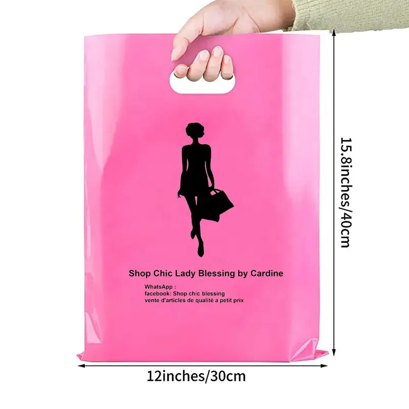 Custom Logo Printed Boutique ldpe die cut handle thank you plastic carrier gift shopping bags for retail small business