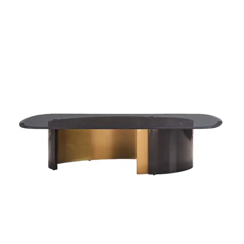 Mesa de café italiana de luxo, mobiliário, sala de estar, oval, metal, vidro