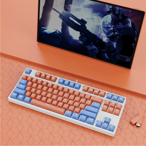 Personalizado 87-Key Wired teclado mecânico Dual-Color azul preto chá vermelho eixo; Silencioso Hot-swappable para Gaming PCB Multilayer