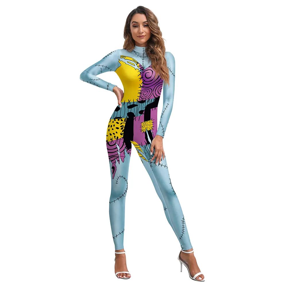 Baju terusan kostum Cosplay satu potong untuk dewasa NADANBAO kostum Halloween wanita Jumpsuit ketat motif Digital untuk wanita