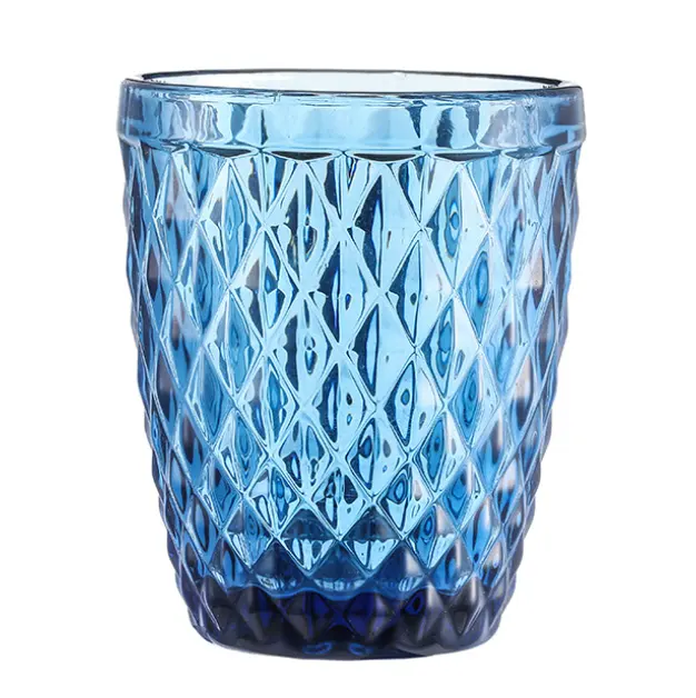 Vasos de cristal de colores, copas de vino, vasos de agua potable, vaso de cristal azul prensado, Copas de Copa, venta al por mayor