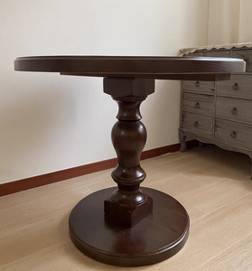 农舍乡村圆形端实木桌棕色边桌小客厅桌 - Product Image 6