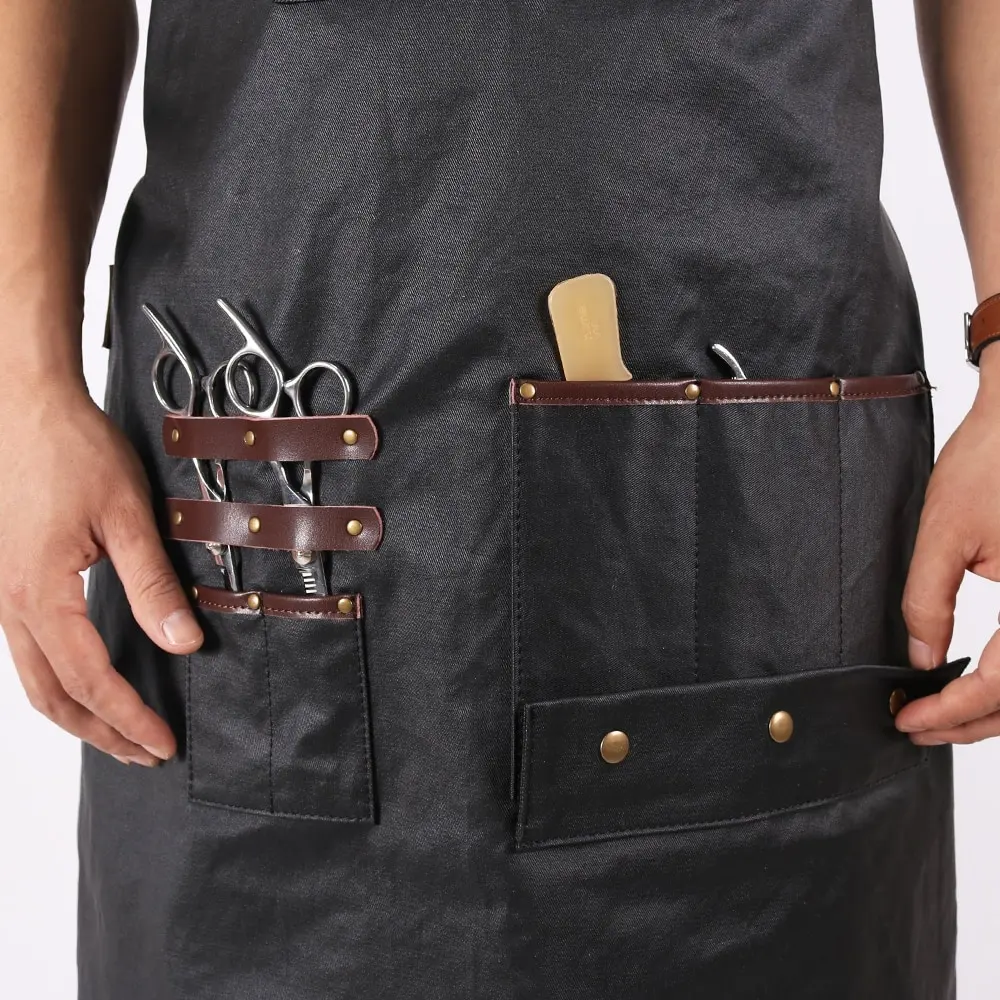 Barber Shop Work Tool Adjustable Pu Leather Shoulder Strap Barber Apron Custom Logo Waterproof Barber work Apron