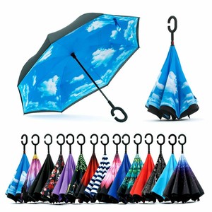 2021最新Logo定制黑色和蓝色倒挂长柄雨和阳光反向倒转伞 - Product Image 3