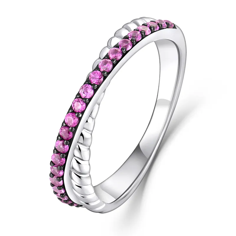 Yilun 925 Sterling Zilver Roze Saffier Infinity Twist Ring Rhodium Vergulde Stapelbare Trouwring Beloven Ring Voor Vrouwen