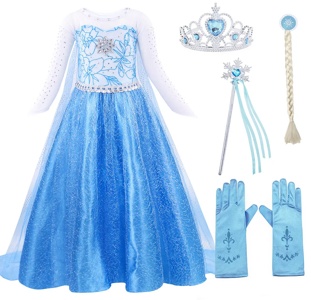 Popolare ragazze Elsa principessa Costume di pizzo trolling per bambini abiti da principessa festa di Halloween Party Dress