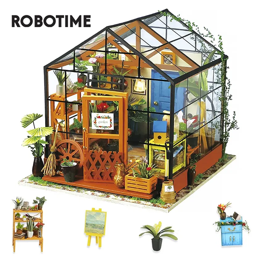 Robotime Rolife juguetes educativos STEM 3D rompecabezas de madera DG104 DIY casa de muñecas en miniatura con luz LED