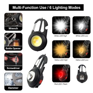Multi funzioni Mini moschettone portachiavi torcia chiave di emergenza finestra rotta martello COB 7 modalità di illuminazione LED zaino torcia - Product Image 3
