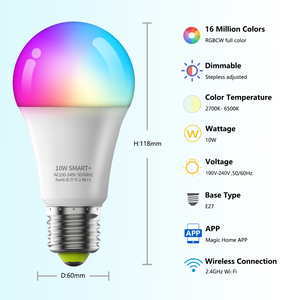 Экономичный 4 шт. оптовая продажа A60 RGB CCT затемняемая светодиодная умная лампа E26 с приложением WiFi и голосовым пультом дистанционного управления для спальни - Product Image 1