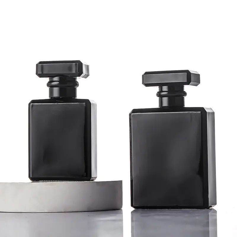 Toptan özel Logo şeffaf siyah kare parfüm şişesi boş parfüm cam şişe ile özel kutu