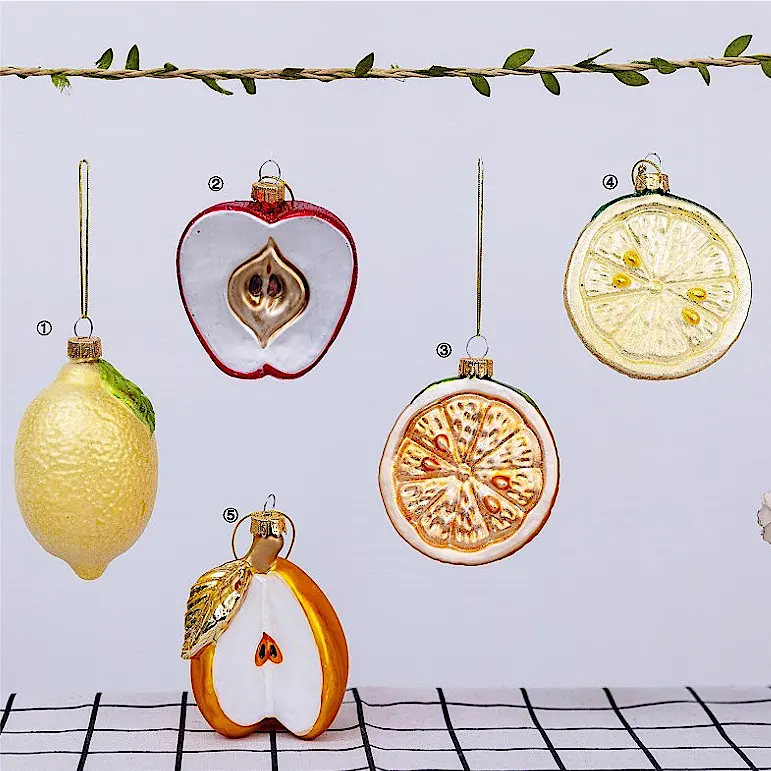 Adornos de bolas navideñas de cristal para verduras y frutas al por mayor de fábrica 2024 para decoración navideña