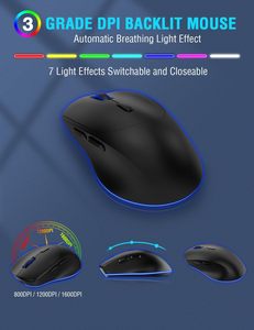 Combo de teclado inalámbrico ergonómico recargable 7 efectos retroiluminados Ratón inalámbrico de 6 botones Compatible con USB Windows Mac PC - Product Image 4
