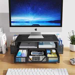 Soporte de monitor Cajón Malla Metal Monitor Riser Soporte de computadora de escritorio para PC Impresora de computadora portátil - Product Image 1