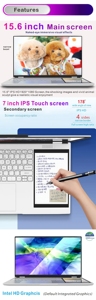 Dual <strong>Screen</strong> Laptop Win 11 <strong>Touch</strong> <strong>Screen</strong> 7 Inch Notebook <strong>Computer</strong> 32GB+2TB Student N100 12th G Laptops PC for Business Office