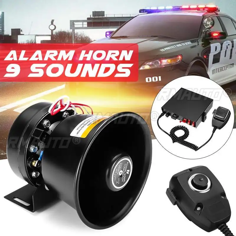 Alarma de advertencia de coche fuerte de 9 tonos de 400W, bocina de sirena de policía, bocina automática de 12V con sistema de micrófono y Control remoto inalámbrico