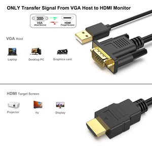 定制VGA到HDMI电缆与音频1.8仪表1080P电缆从VGA电脑笔记本电脑到HDMI显示器电视非双向 - Product Image 3